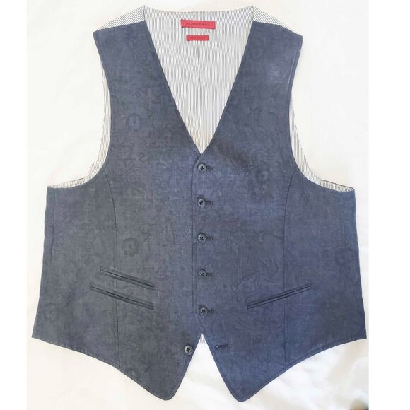 John Varvatos Mens Grey Floral Print Linen Waistcoat Vest Size L - Picture 7 of 7